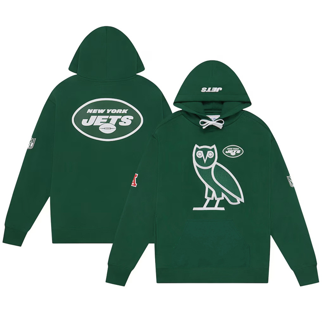 Personalized Men’s New York Jets Green OVO Scarlet Icon Team Pullover Hoodie