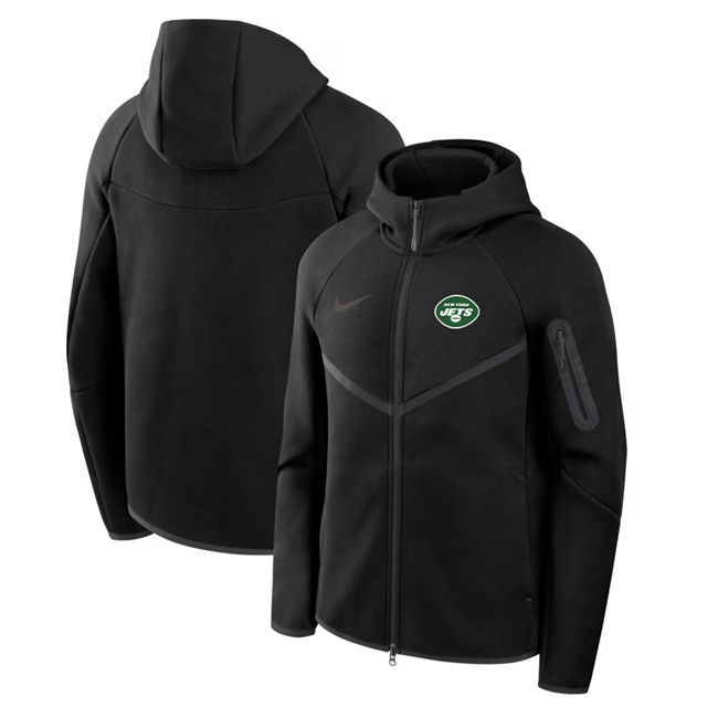 Personalized Men’s New York Jets Black Tech Fleece Full-Zip Windrunner Hoodie
