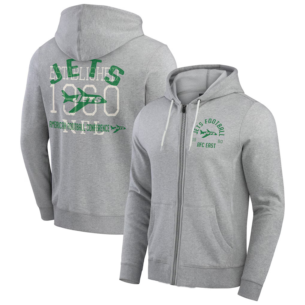 Personalized Men’s New York Jets Heather Gray Vintage Stripe Full-Zip Hoodie