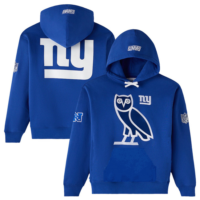 Personalized Men’s New York Giants Royal OVO Scarlet Icon Team Pullover Hoodie