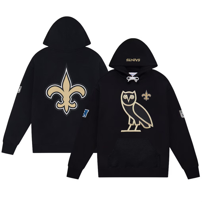 Personalized Men’s New Orleans Saints Black OVO Scarlet Icon Team Pullover Hoodie