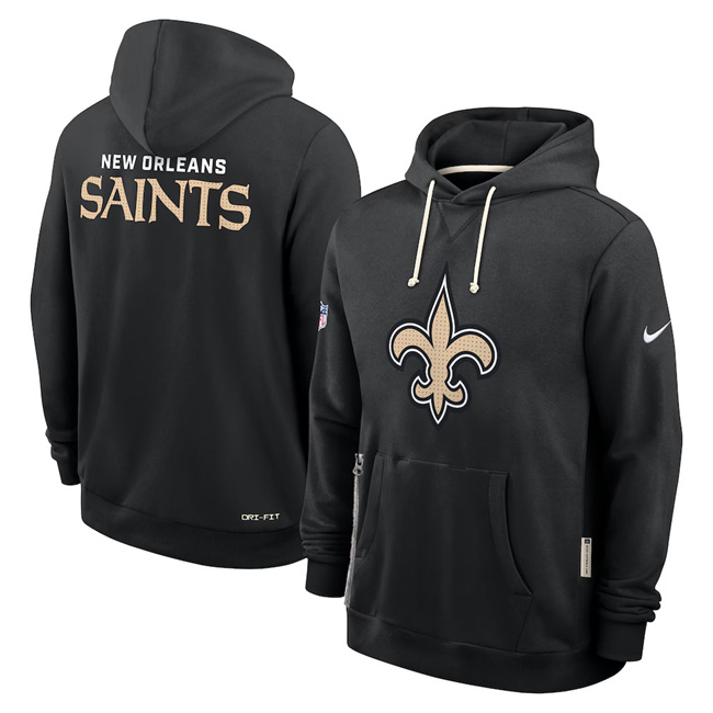 Personalized Men’s New Orleans Saints Black Sideline Standard Issue Initial Home Dri-FIT Pullover Hoodie