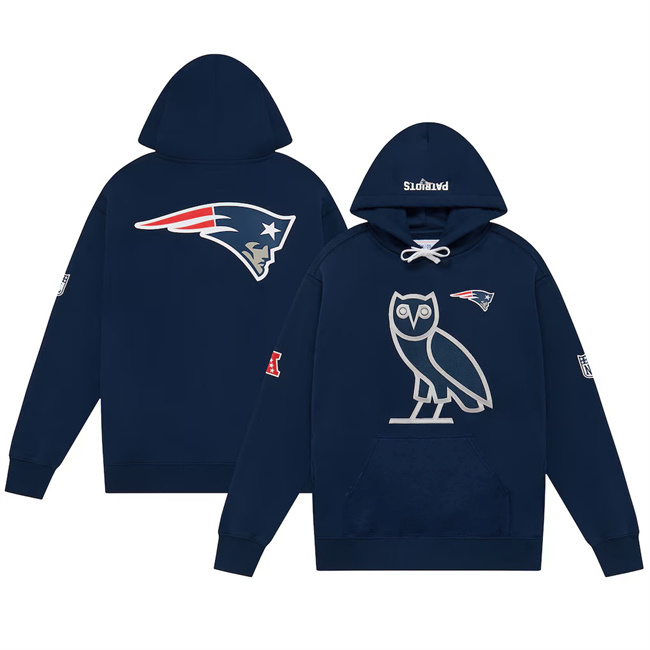 Personalized Men’s New England Patriots Navy OVO Scarlet Icon Team Pullover Hoodie