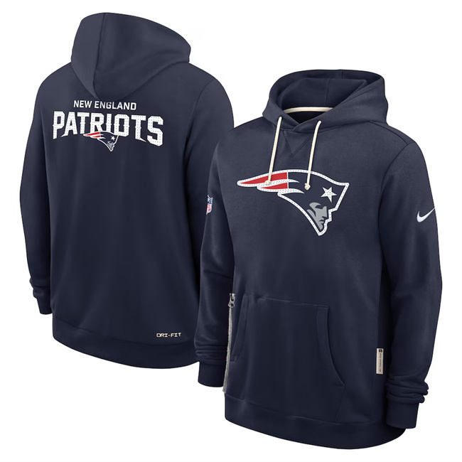 Personalized Men’s New England Patriots Navy Sideline Standard Issue Initial Home Dri-FIT Pullover Hoodie