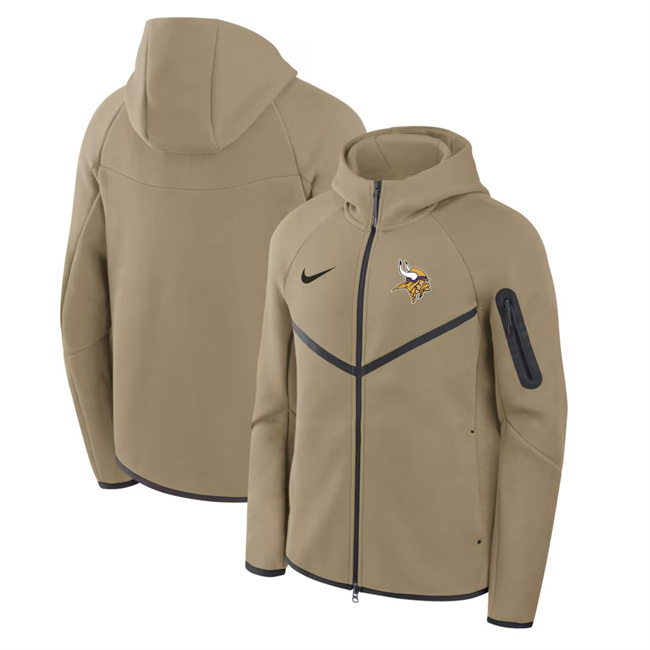 Personalized Men’s Minnesota Vikings Tan Tech Fleece Full-Zip Windrunner Hoodie