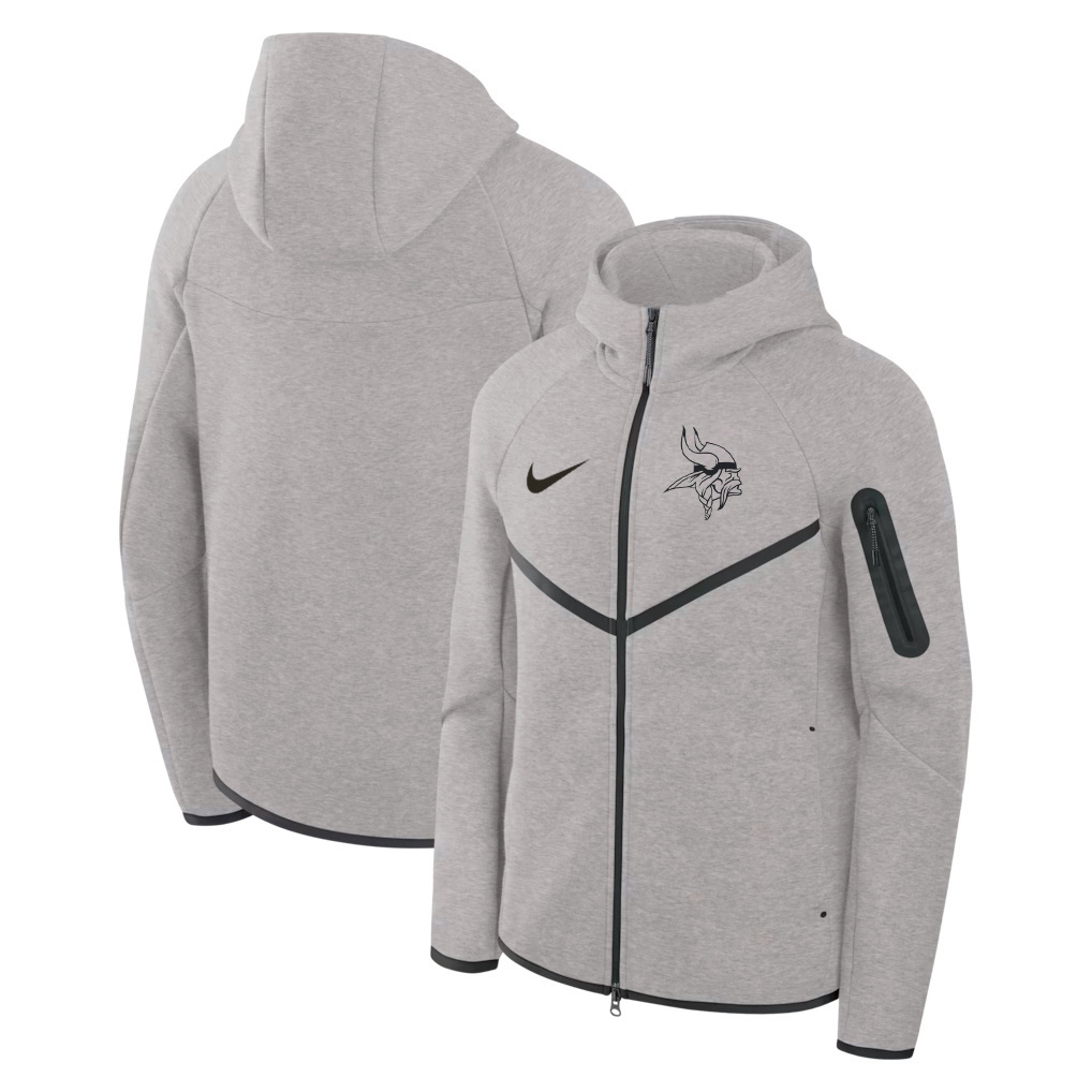 Personalized Men’s Minnesota Vikings Grey Tech Fleece Windrunner Full-Zip Hoodie