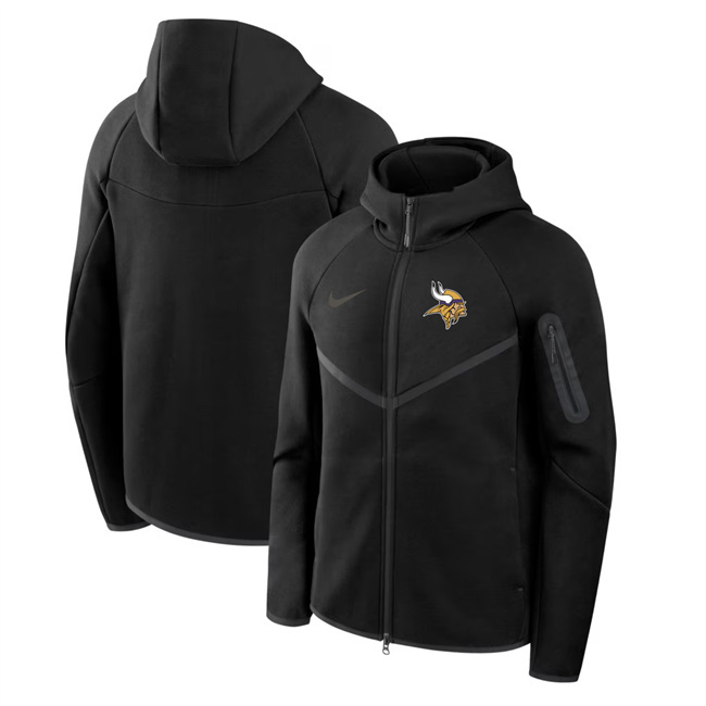 Personalized Men’s Minnesota Vikings Black Tech Fleece Full-Zip Windrunner Hoodie
