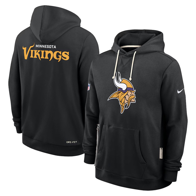 Personalized Men’s Minnesota Vikings Black Sideline Standard Issue Initial Home Dri-FIT Pullover Hoodie