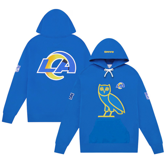 Personalized Men’s Los Angeles Rams Blue OVO Scarlet Icon Team Pullover Hoodie
