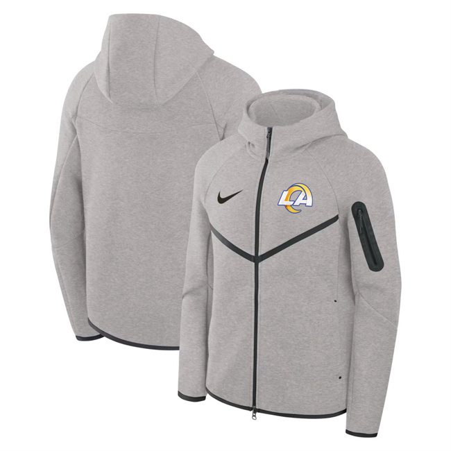 Personalized Men’s Los Angeles Rams Gray Tech Fleece Full-Zip Windrunner Hoodie