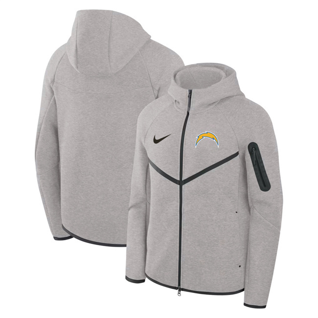 Personalized Men’s Los Angeles Chargers Gray Tech Fleece Full-Zip Windrunner Hoodie