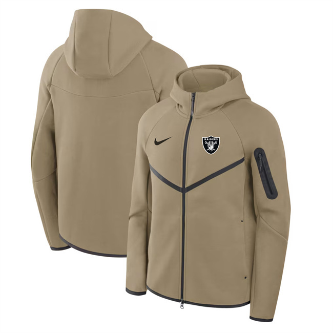 Personalized Men’s Las Vegas Raiders Tan Tech Fleece Full-Zip Windrunner Hoodie