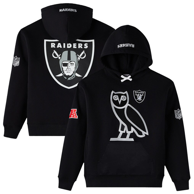 Personalized Men’s Las Vegas Raiders Black OVO Scarlet Icon Team Pullover Hoodie