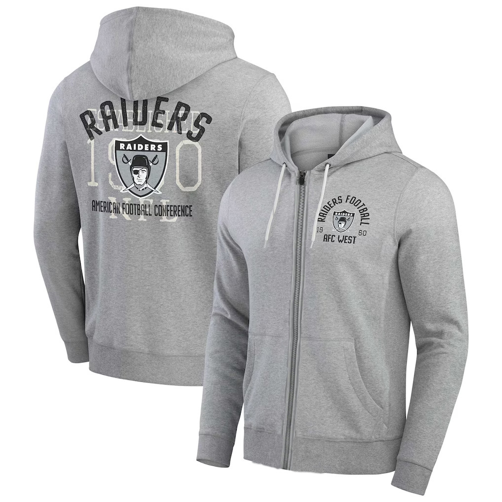Personalized Men’s Las Vegas Raiders Heather Gray Vintage Stripe Full-Zip Hoodie