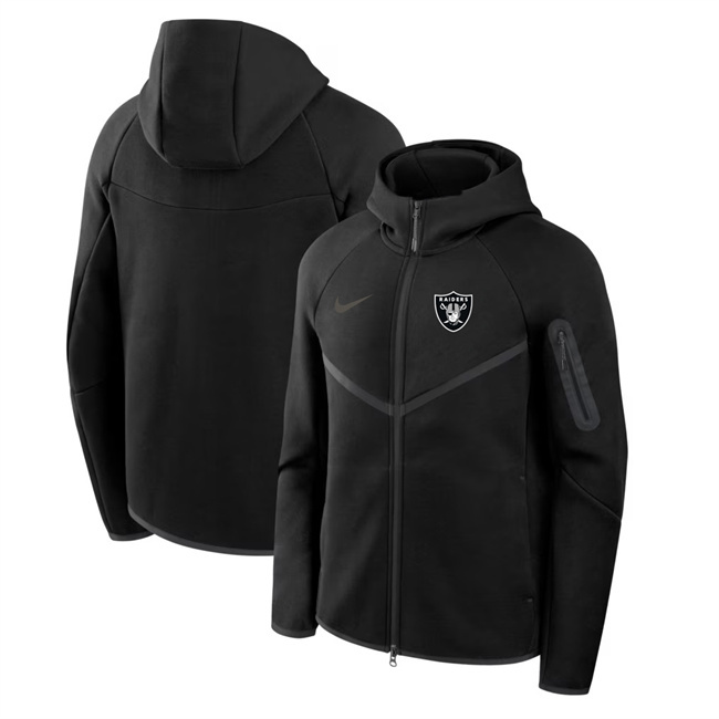Personalized Men’s Las Vegas Raiders Black Tech Fleece Full-Zip Windrunner Hoodie