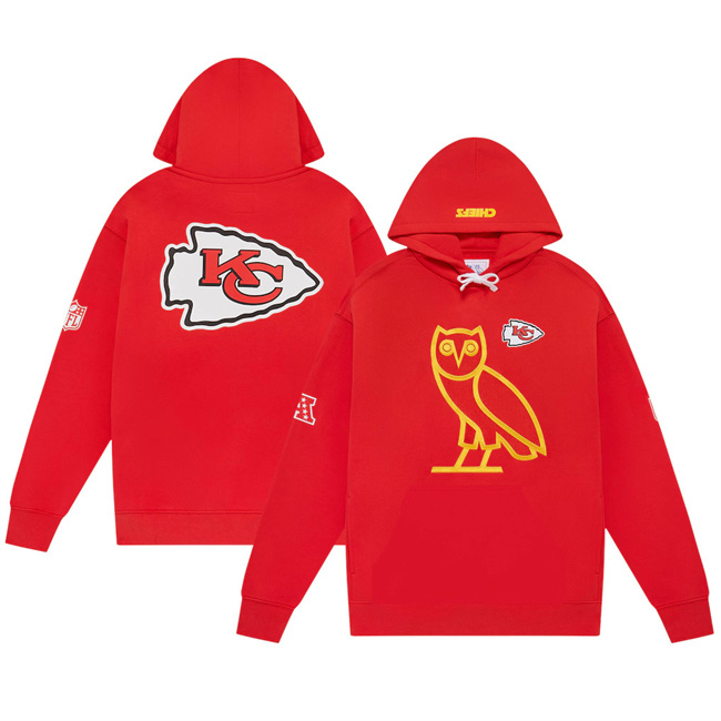 Personalized Men’s Kansas City Chiefs Red OVO Scarlet Icon Team Pullover Hoodie