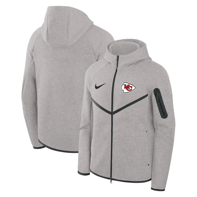 Personalized Men’s Kansas City Chiefs Gray Tech Fleece Full-Zip Windrunner Hoodie