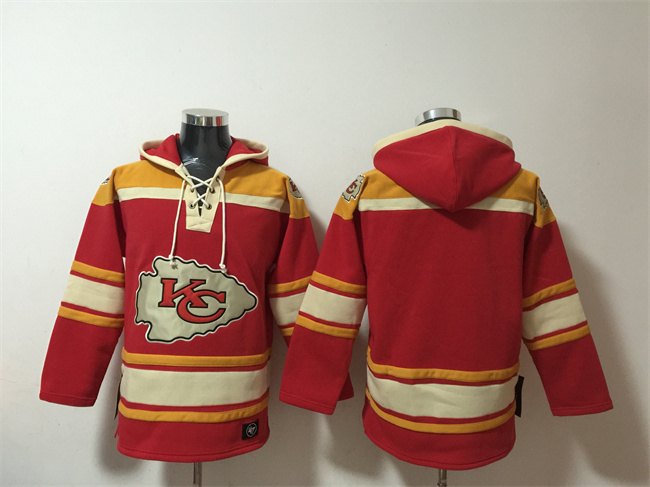 Personalized Men’s Kansas City Chiefs Blank Red Lace-Up Pullover Hoodie
