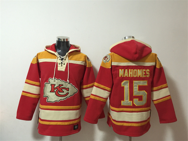 Personalized Men’s Kansas City Chiefs #15 Patrick Mahomes Red Lace-Up Pullover Hoodie