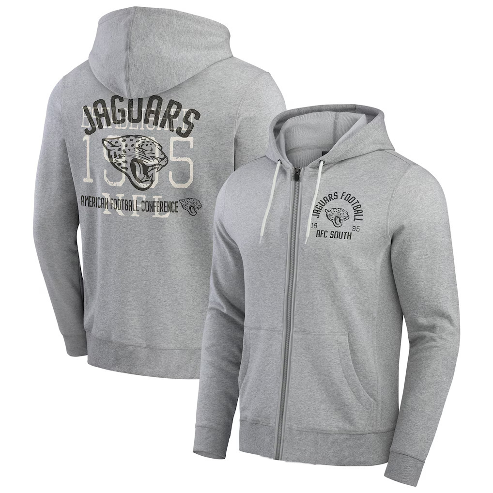 Personalized Men’s Jacksonville Jaguars Heather Gray Vintage Stripe Full-Zip Hoodie
