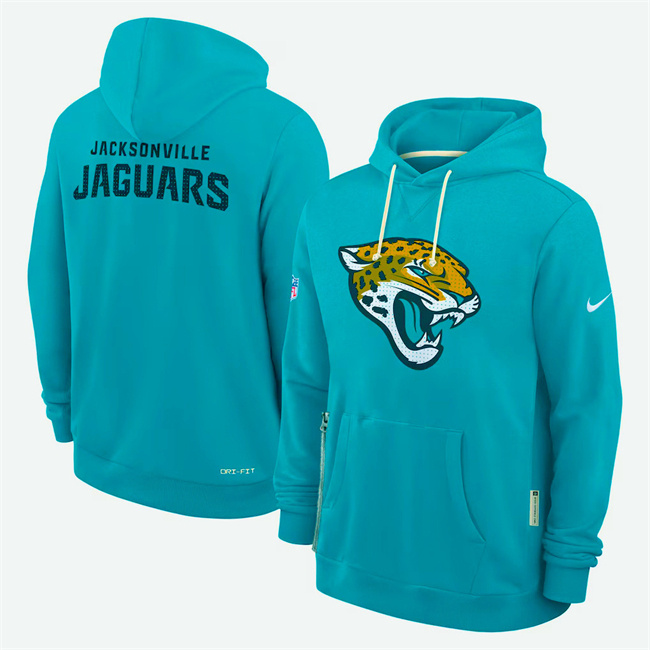Personalized Men’s Jacksonville Jaguars Aqua Sideline Standard Issue Initial Home Dri-FIT Pullover Hoodie