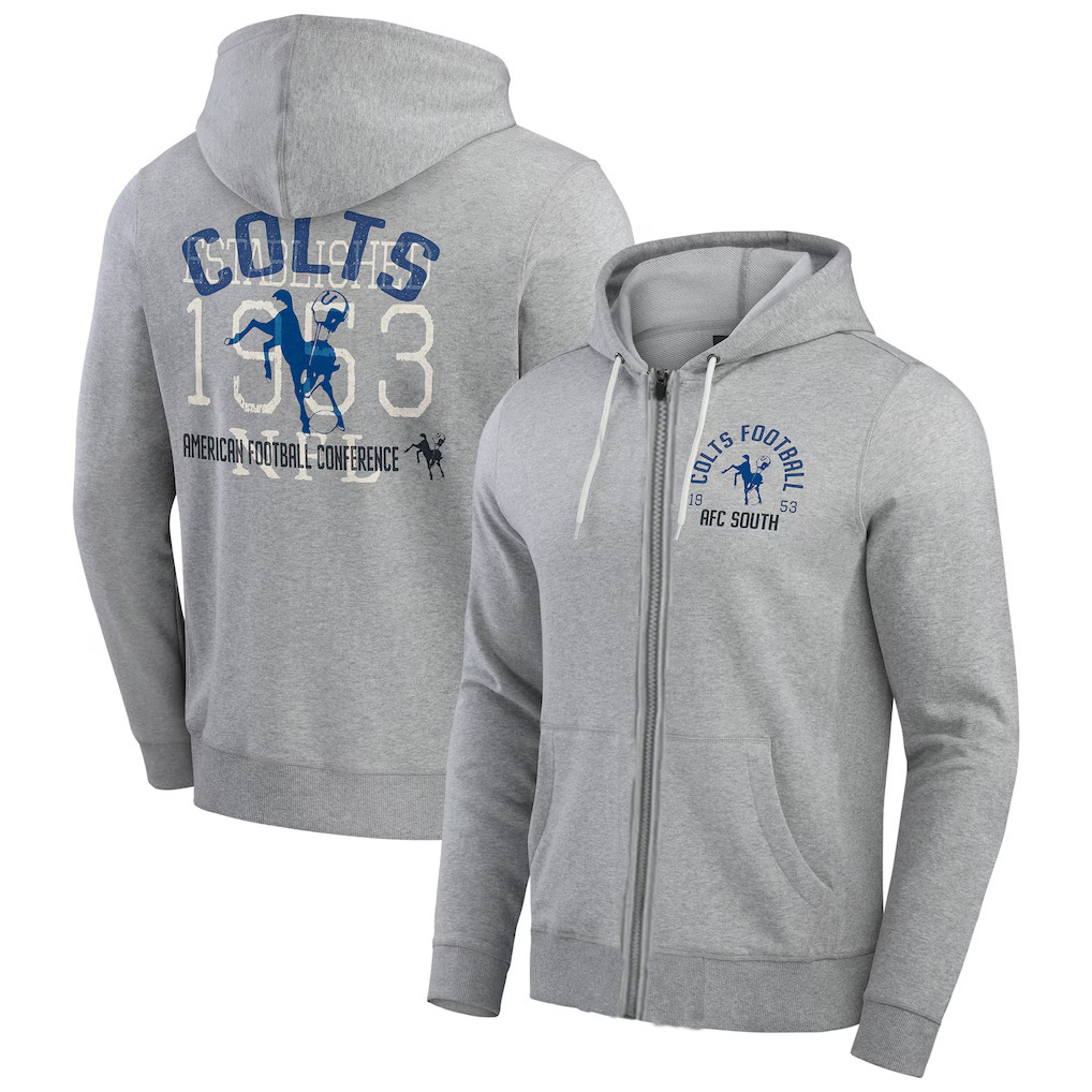 Personalized Men’s Indianapolis Colts Heather Gray Vintage Stripe Full-Zip Hoodie
