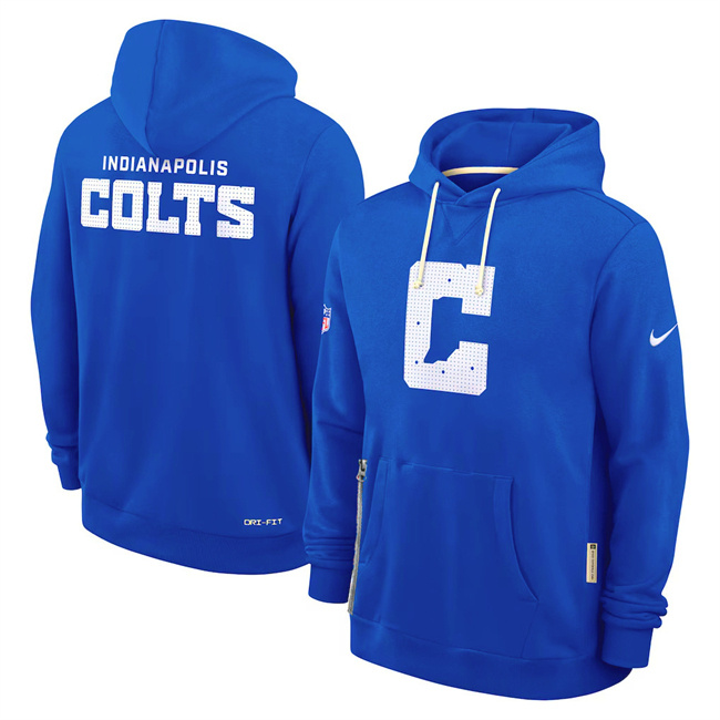 Personalized Men’s Indianapolis Colts Royal Sideline Standard Issue Initial Home Dri-FIT Pullover Hoodie