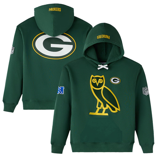 Personalized Men’s Green Bay Packers Green 2025 OVO Scarlet Icon Team Pullover Hoodie