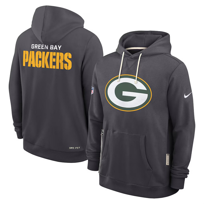 Personalized Men’s Green Bay Packers Anthracite Sideline Standard Issue Initial Home Dri-FIT Pullover Hoodie
