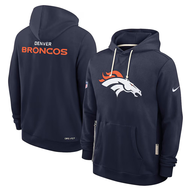 Personalized Men’s Denver Broncos Navy Sideline Standard Issue Initial Home Dri-FIT Pullover Hoodie