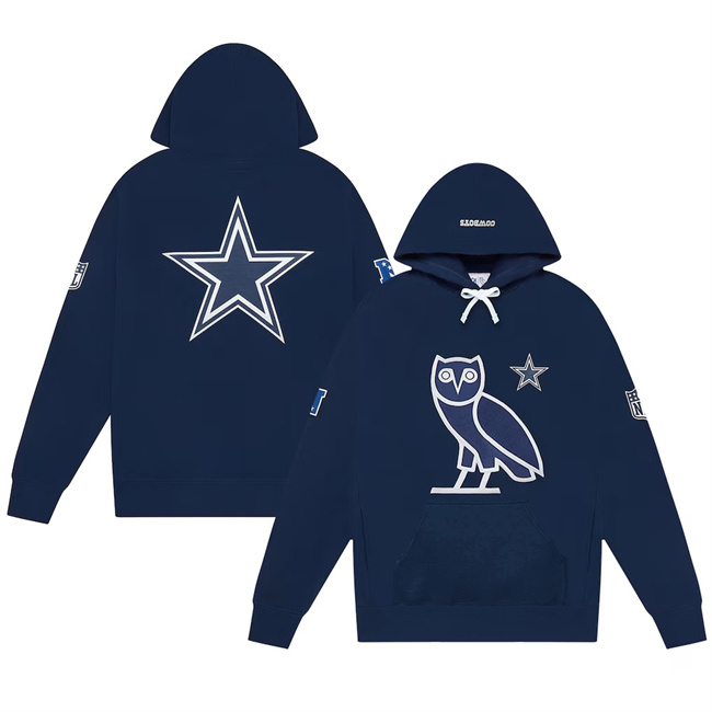 Personalized Men’s Dallas Cowboys Navy OVO Scarlet Icon Team Pullover Hoodie