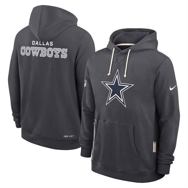 Personalized Men’s Dallas Cowboys Anthracite Sideline Standard Issue Initial Home Dri-FIT Pullover Hoodie