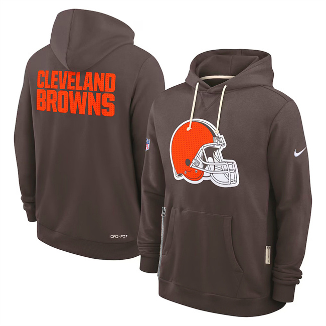 Personalized Men’s Cleveland Browns Brown Sideline Standard Issue Initial Home Dri-FIT Pullover Hoodie