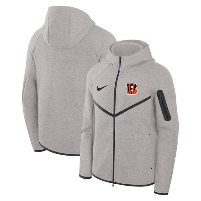 Personalized Men’s Cincinnati Bengals Gray Tech Fleece Full-Zip Windrunner Hoodie