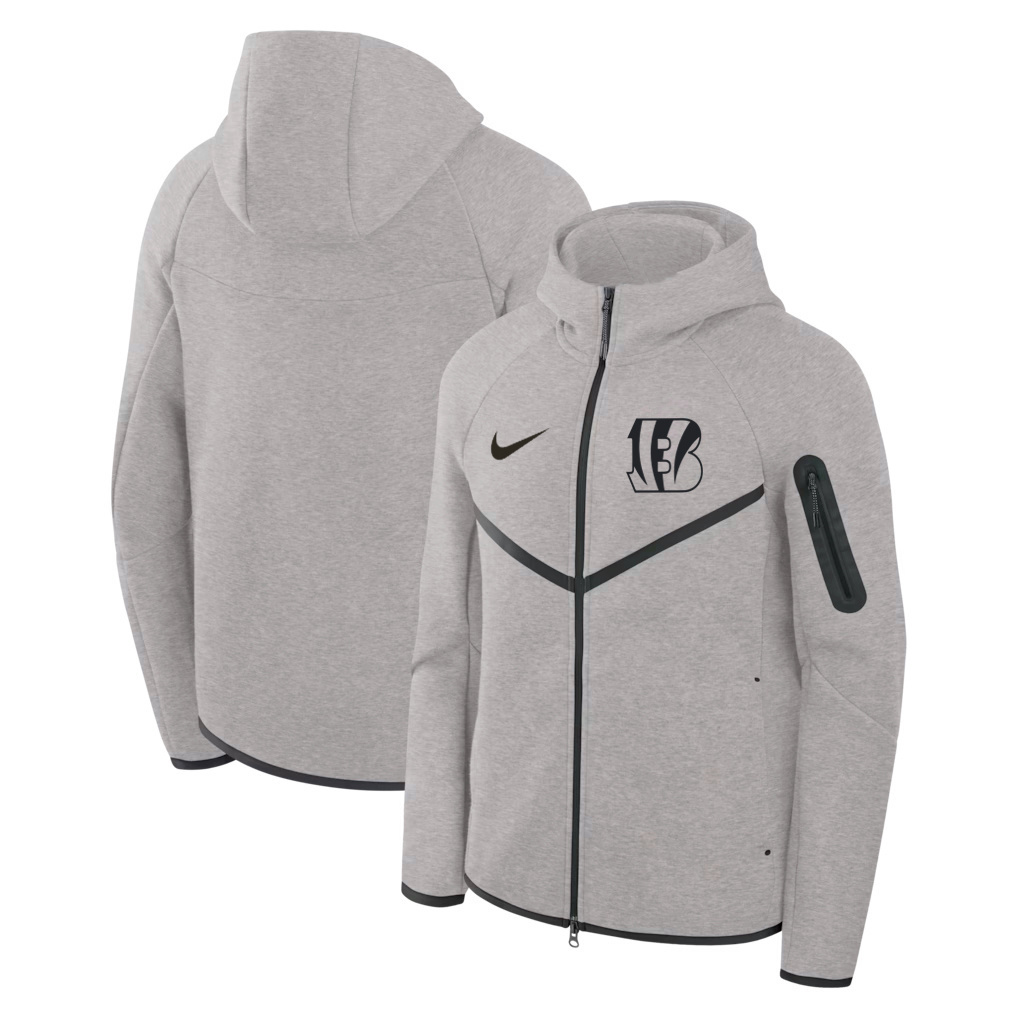 Personalized Men’s Cincinnati Bengals Grey Tech Fleece Windrunner Full-Zip Hoodie