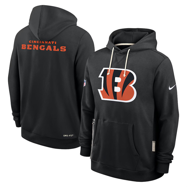 Personalized Men’s Cincinnati Bengals Black Sideline Standard Issue Initial Home Dri-FIT Pullover Hoodie