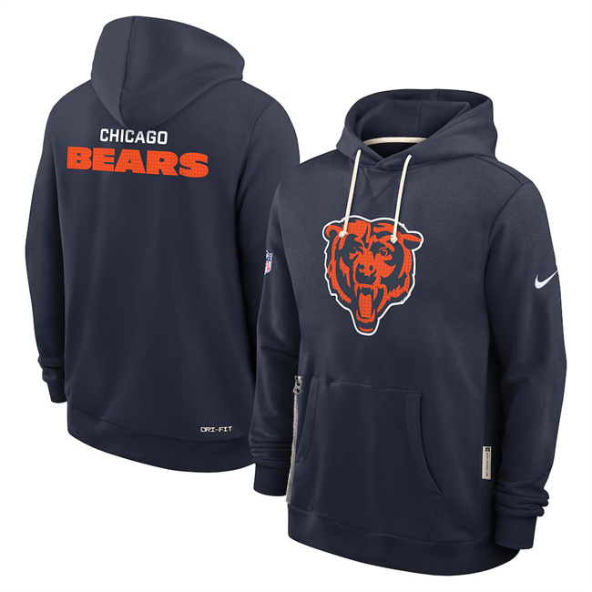 Personalized Men’s Chicago Bears Navy Sideline Standard Issue Initial Home Dri-FIT Pullover Hoodie