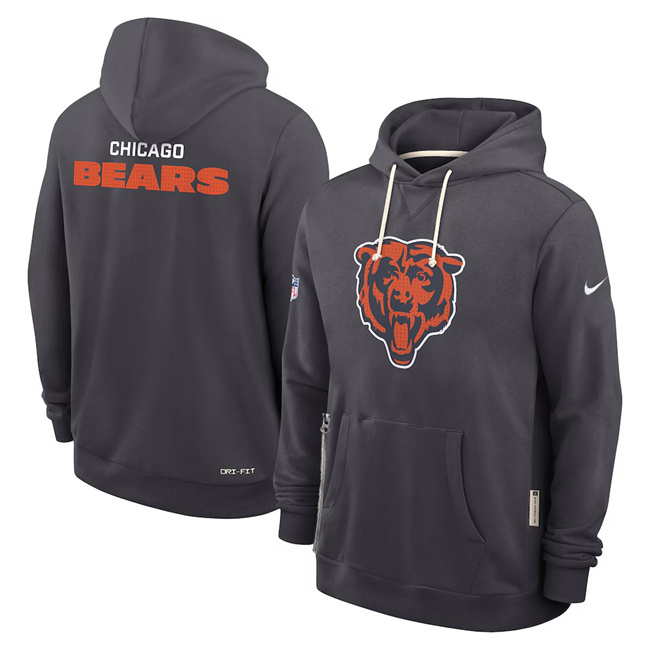 Personalized Men’s Chicago Bears Anthracite Sideline Standard Issue Initial Home Dri-FIT Pullover Hoodie