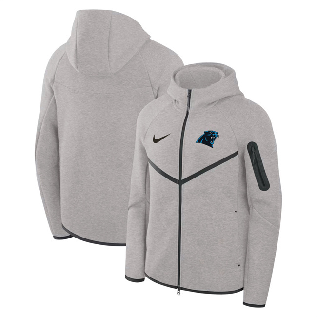 Personalized Men’s Carolina Panthers Gray Tech Fleece Full-Zip Windrunner Hoodie
