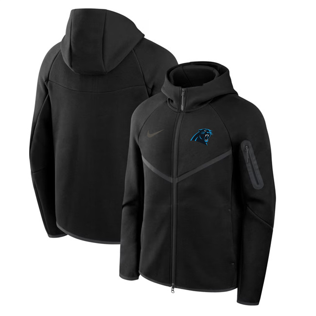 Personalized Men’s Carolina Panthers Black Tech Fleece Full-Zip Windrunner Hoodie