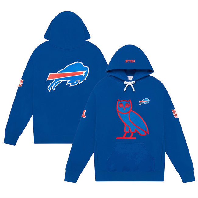 Personalized Men’s Buffalo Bills Blue OVO Scarlet Icon Team Pullover Hoodie