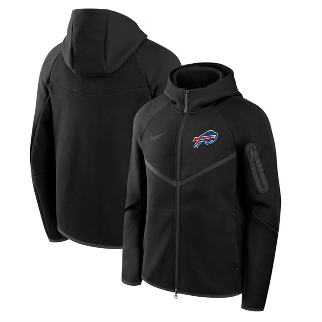 Personalized Men’s Buffalo Bills Black Tech Fleece Full-Zip Windrunner Hoodie