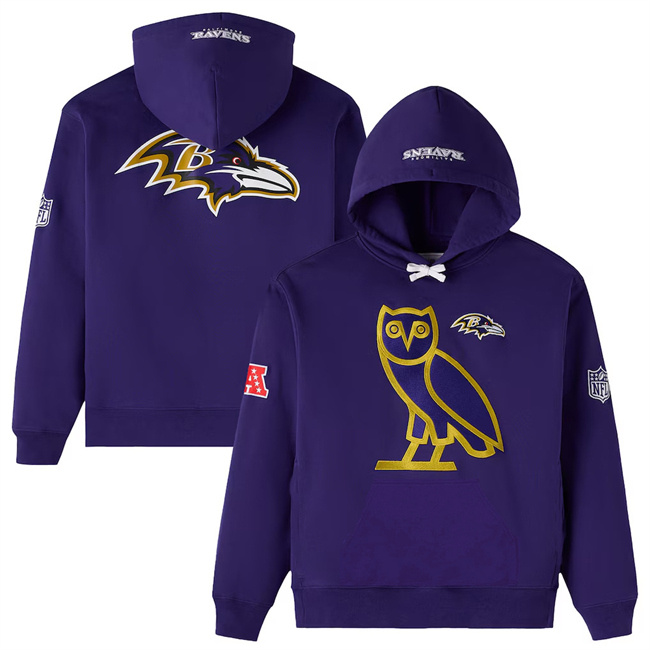 Personalized Men’s Baltimore Ravens Purple OVO Scarlet Icon Team Pullover Hoodie