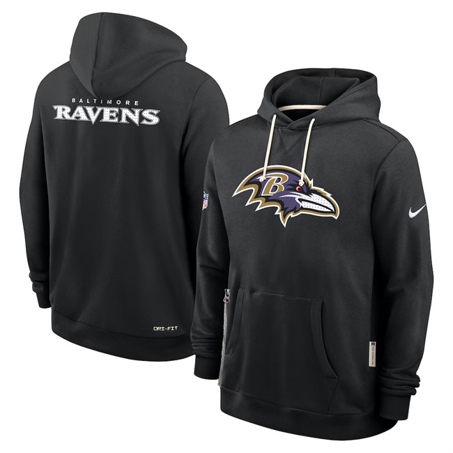 Personalized Men’s Baltimore Ravens Black Sideline Standard Issue Initial Home Dri-FIT Pullover Hoodie