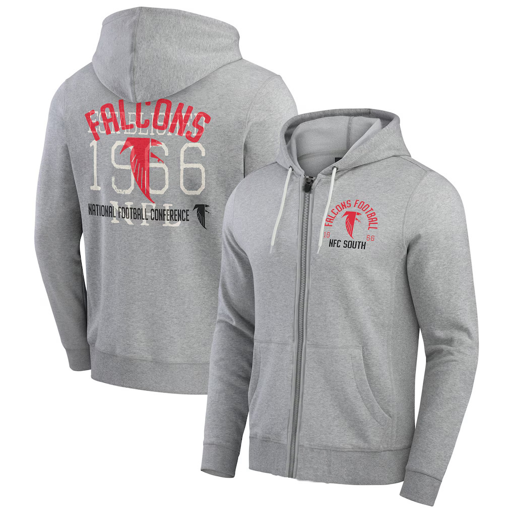 Personalized Men’s Atlanta Falcons Heather Gray Vintage Stripe Full-Zip Hoodie