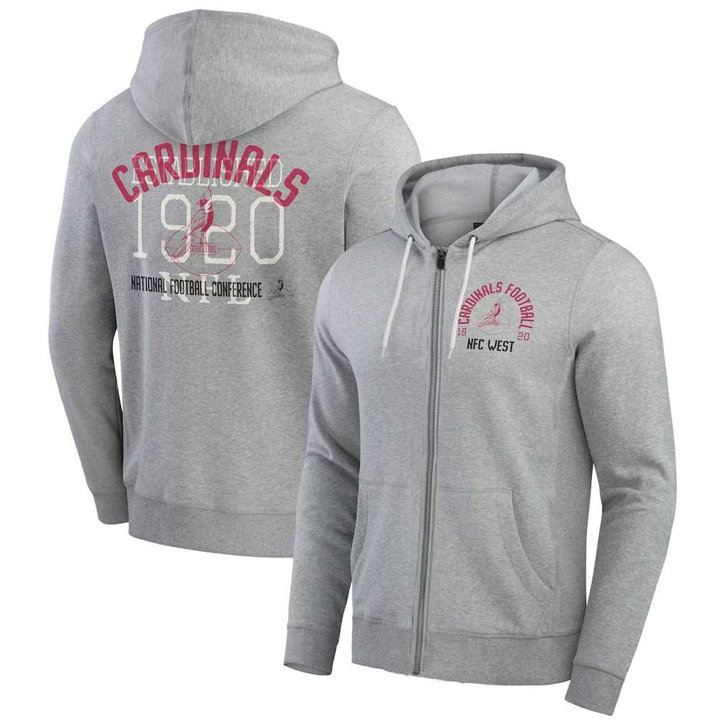Personalized Men’s Arizona Cardinals Heather Gray Vintage Stripe Full-Zip Hoodie