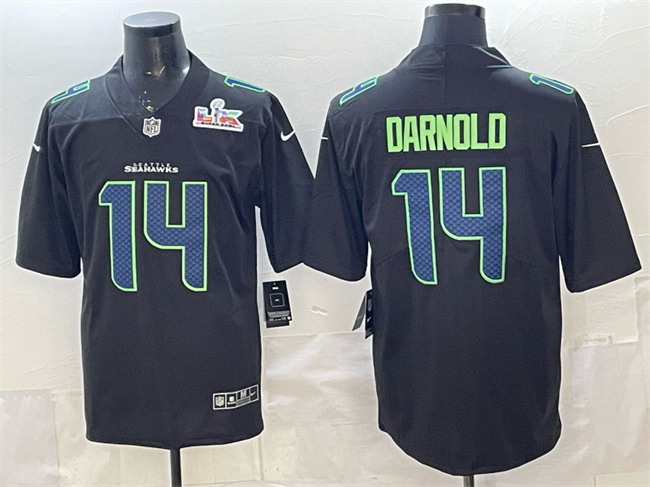 Personalized Men’s Seattle Seahawks #14 Sam Darnold Black 2025 Super Bowl LX Patch Carbon Fashion Untouchable Limited Stitched Football Jersey