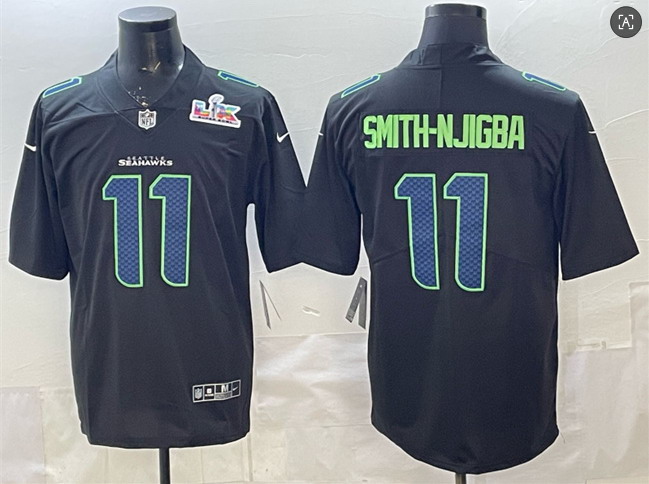 Personalized Men’s Seattle Seahawks #11 Jaxon Smith-Njigba Black 2025 Super Bowl LX Patch Carbon Fashion Untouchable Limited Stitched Football Jersey