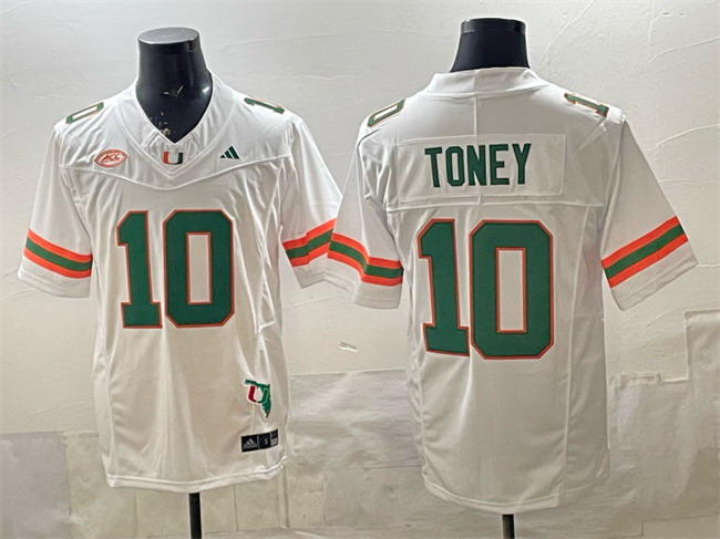 Personalized Men’s Miami Hurricanes #10 Malachi Toney White F.U.S.E. Florida Patch Stitched Football Jersey