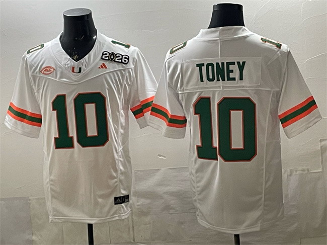 Personalized Men’s Miami Hurricanes #10 Malachi Toney White F.U.S.E. 2026 & Florida Patch Stitched Football Jersey